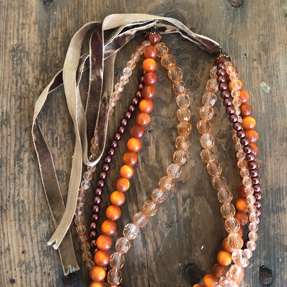 Rustic Orange Layered Beaded Necklace Forever21 - Picture 3 of 5